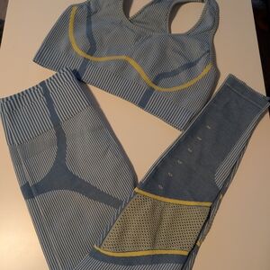 Fabletics Blue and Yellow Sports Bra With Matching Leggings